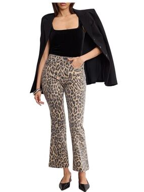 Good American Good Standard Kick Flare Jeans Leopard Print NWT Size 4/27